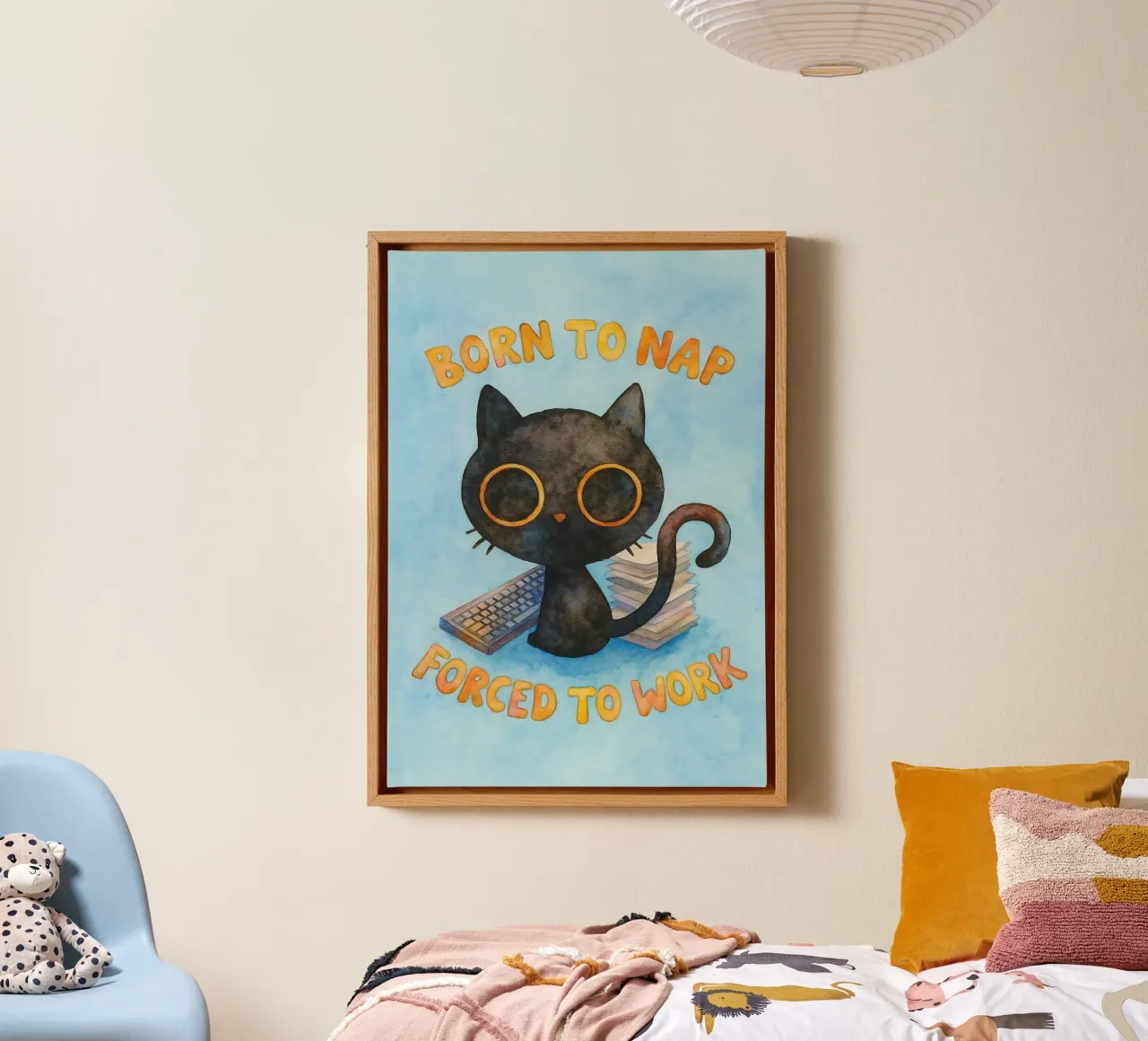 geboren um zu schlafen lustige Katze Leinwand mit Schattenfugenrahmen von limous
