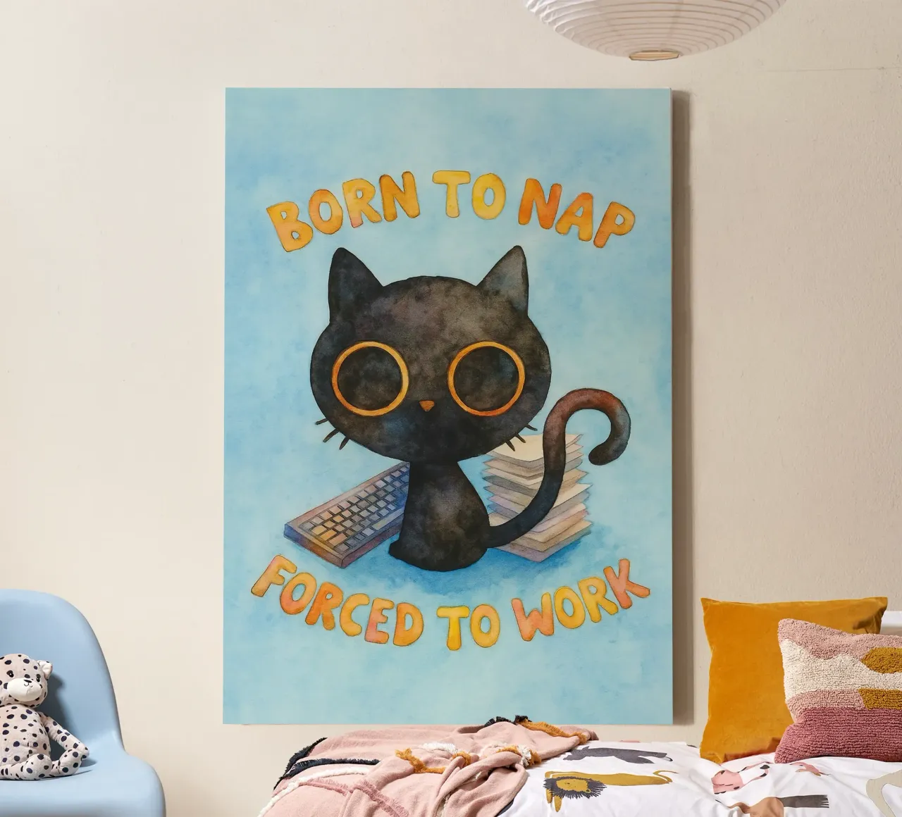 geboren um zu schlafen lustige Katze Leinwand mit Schattenfugenrahmen von limous
