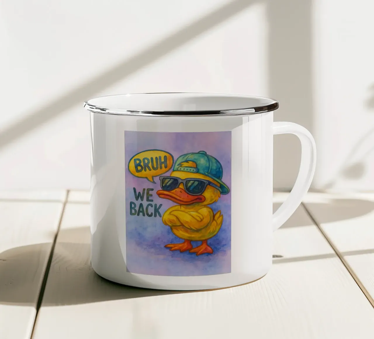 bruh wir unterstützen funny duck Emaille Tasse von limous
