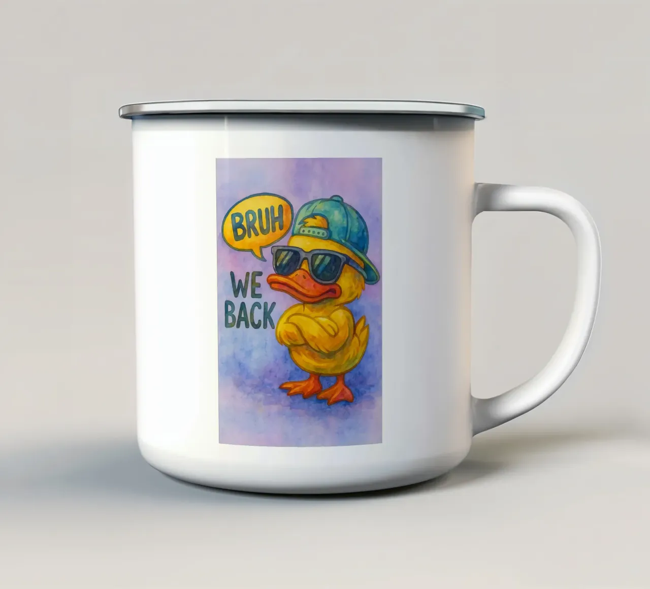 bruh wir unterstützen funny duck Emaille Tasse von limous