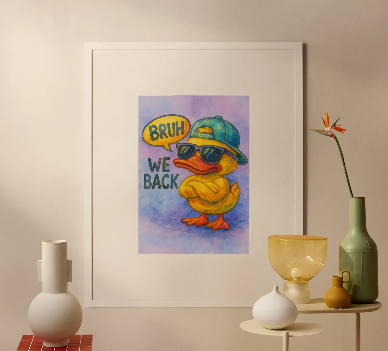 bruh siamo tornati funny duck poster con telaio in alluminio da limous