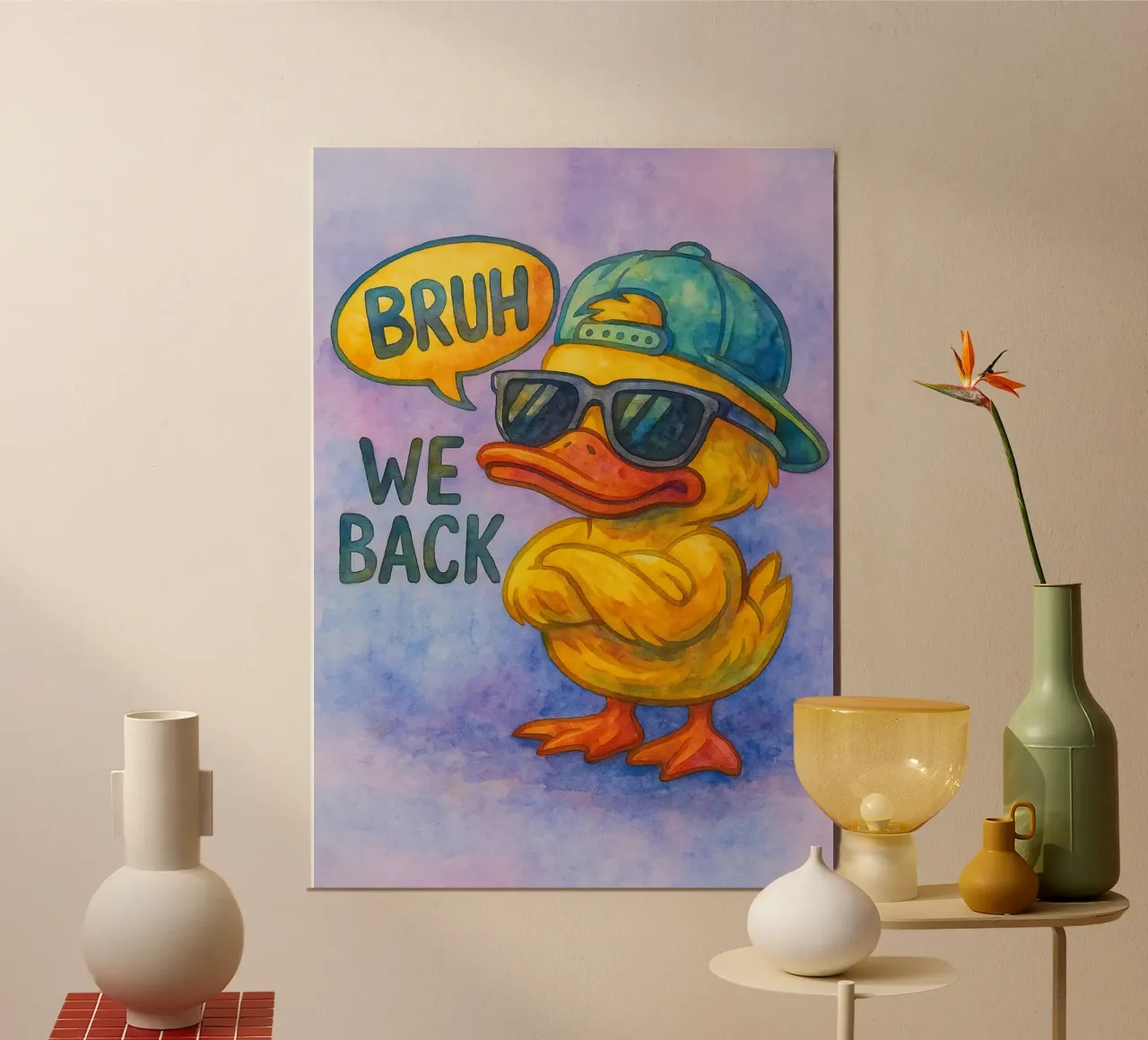 bruh siamo tornati funny duck poster con telaio in alluminio da limous