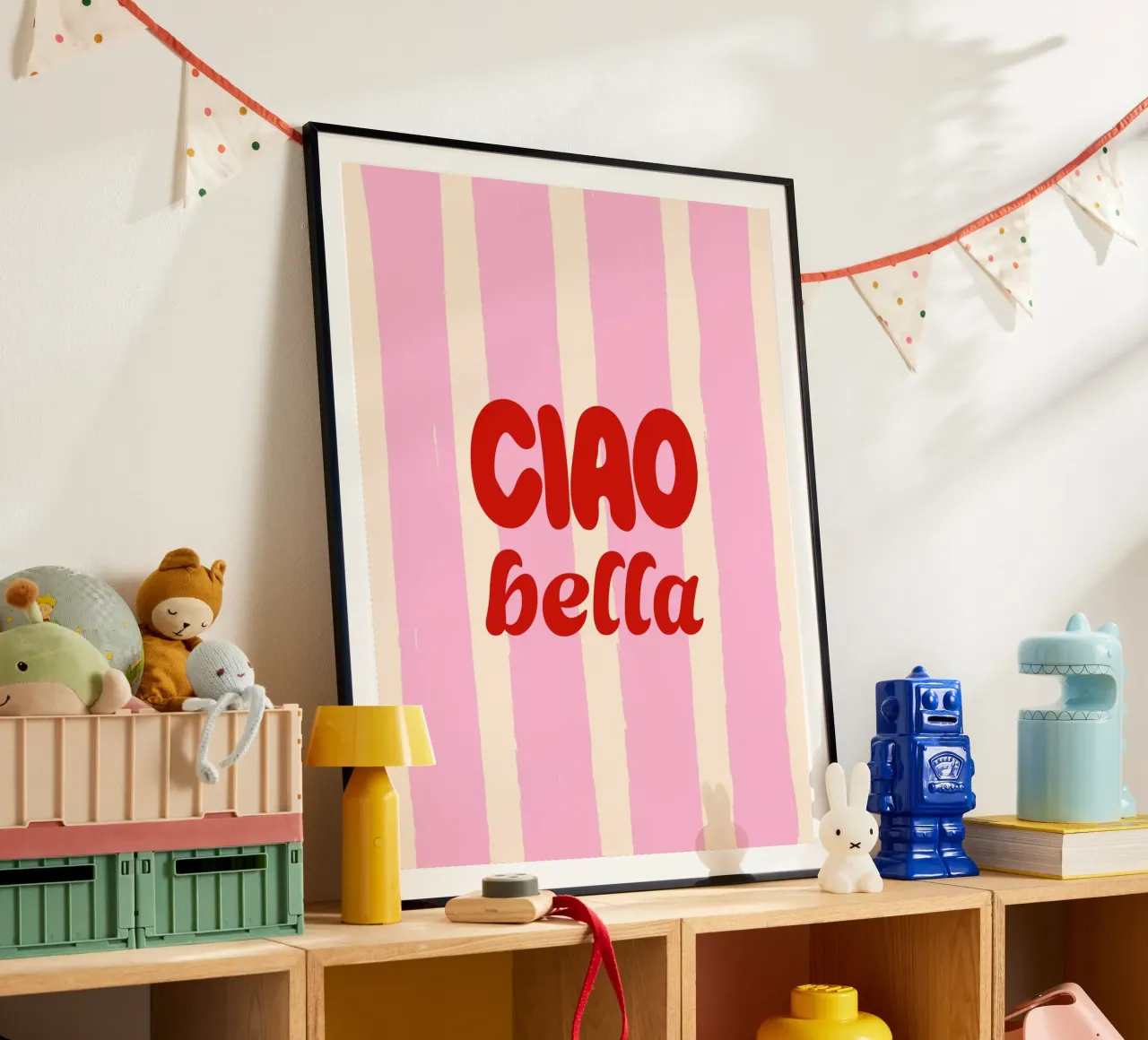 Ciao Bella - Retro Rosa Rayas poster con marco de aluminio de EDMPROJECT