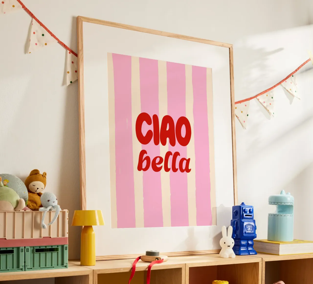 Ciao Bella - Retro Rosa Rayas poster con marco de aluminio de EDMPROJECT