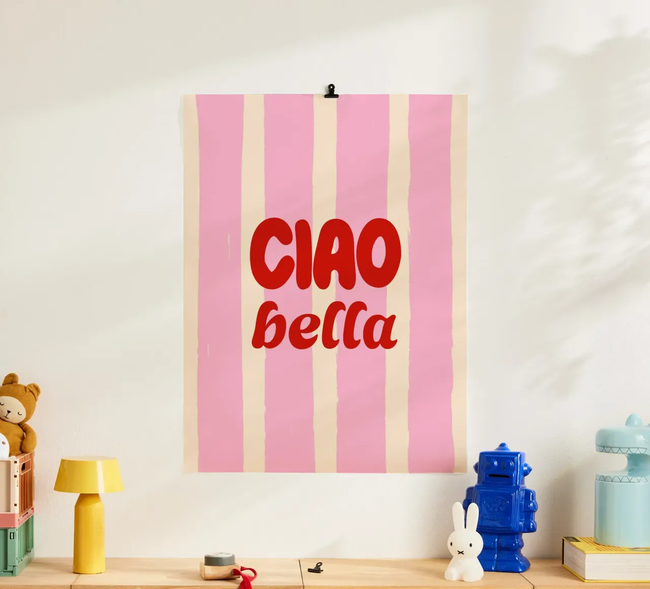 Ciao Bella - Retro Rosa Rayas poster con marco de aluminio de EDMPROJECT