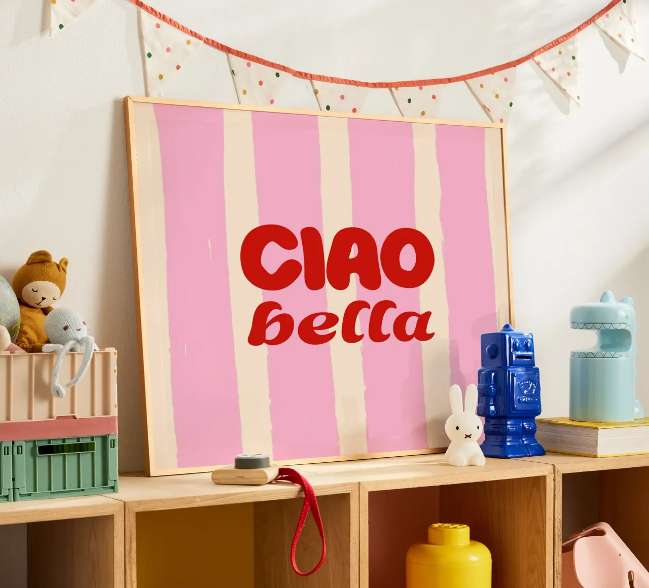 Ciao Bella - Retro Rosa Rayas poster con marco de aluminio de EDMPROJECT