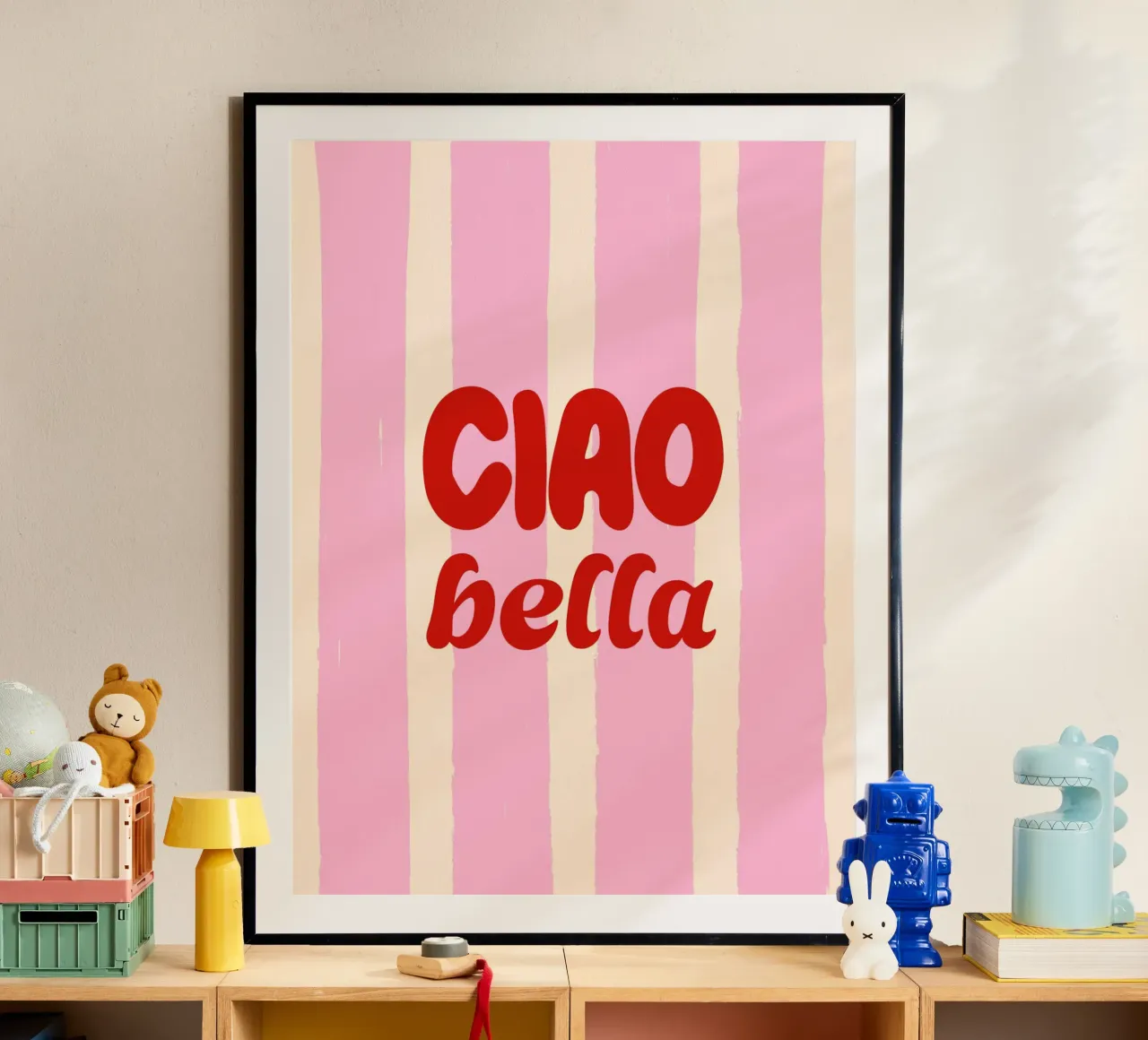 Ciao Bella - Retro Rosa Rayas poster con marco de aluminio de EDMPROJECT