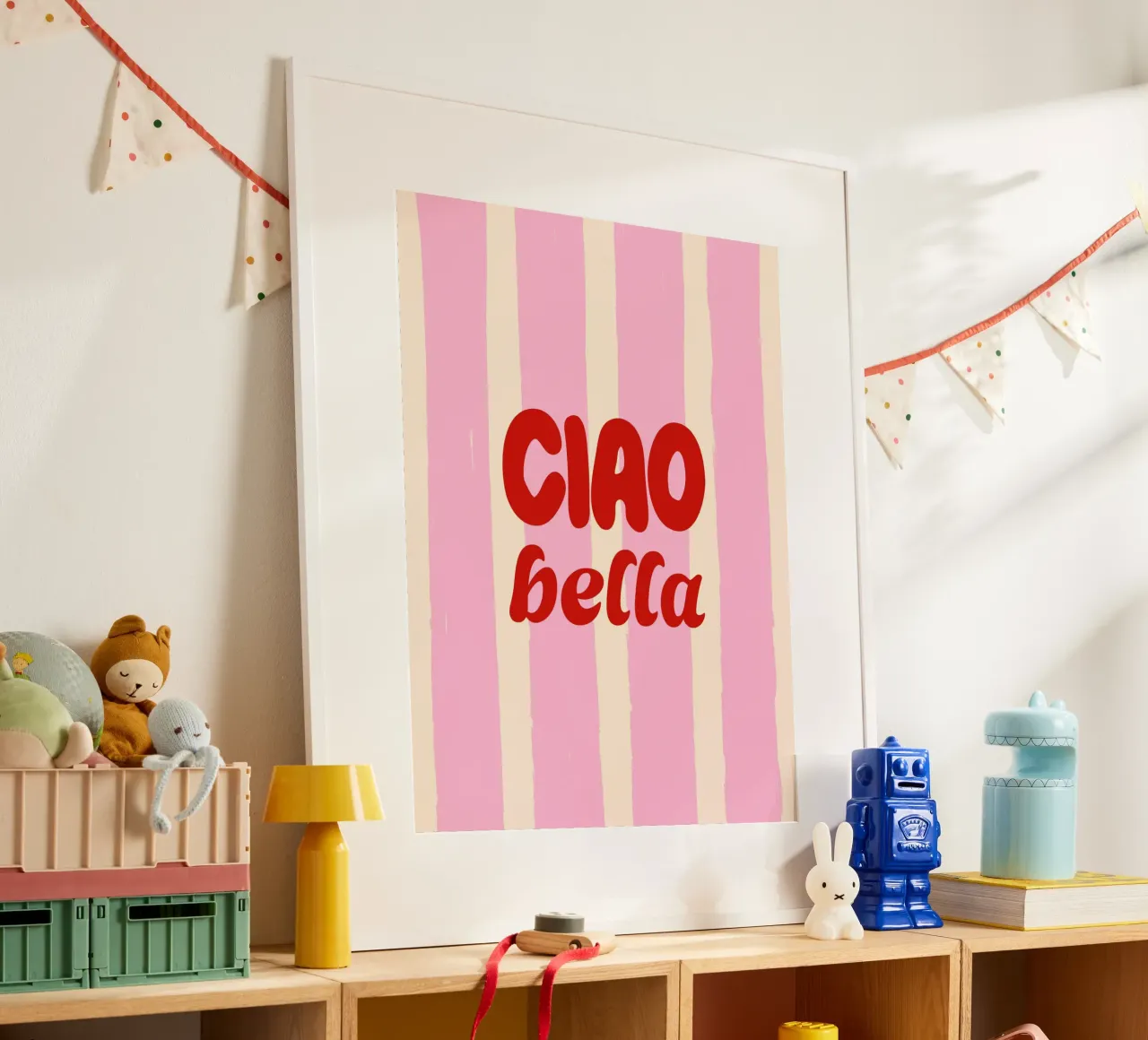 Ciao Bella - Retro Rosa Rayas poster con marco de aluminio de EDMPROJECT