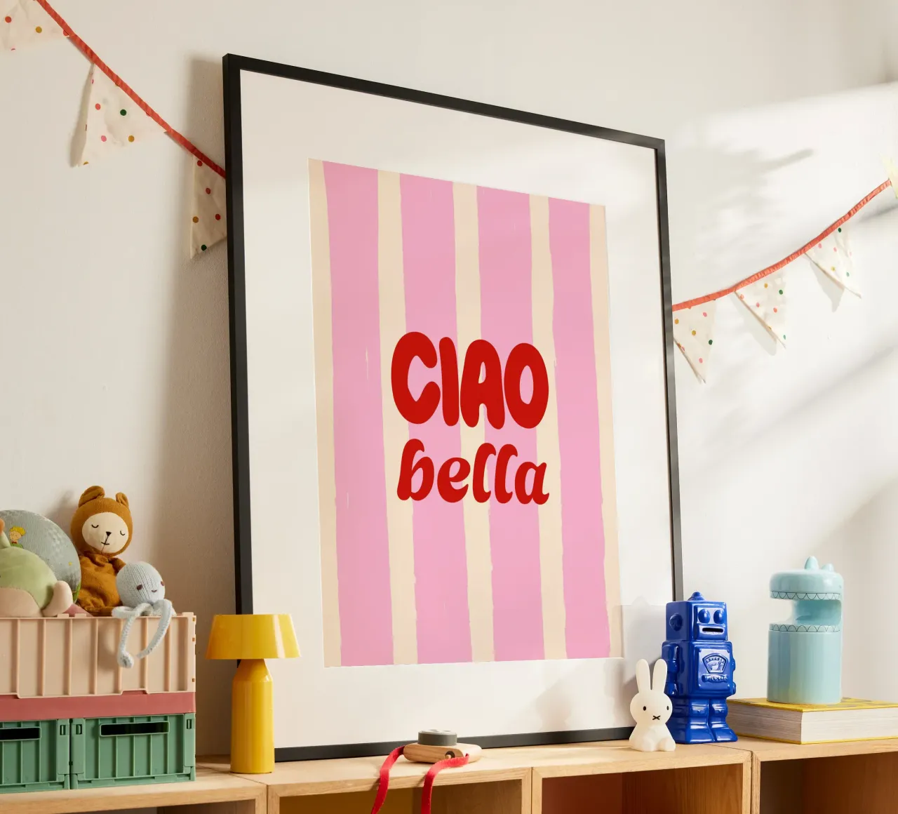 Ciao Bella - Retro Rosa Rayas poster con marco de aluminio de EDMPROJECT