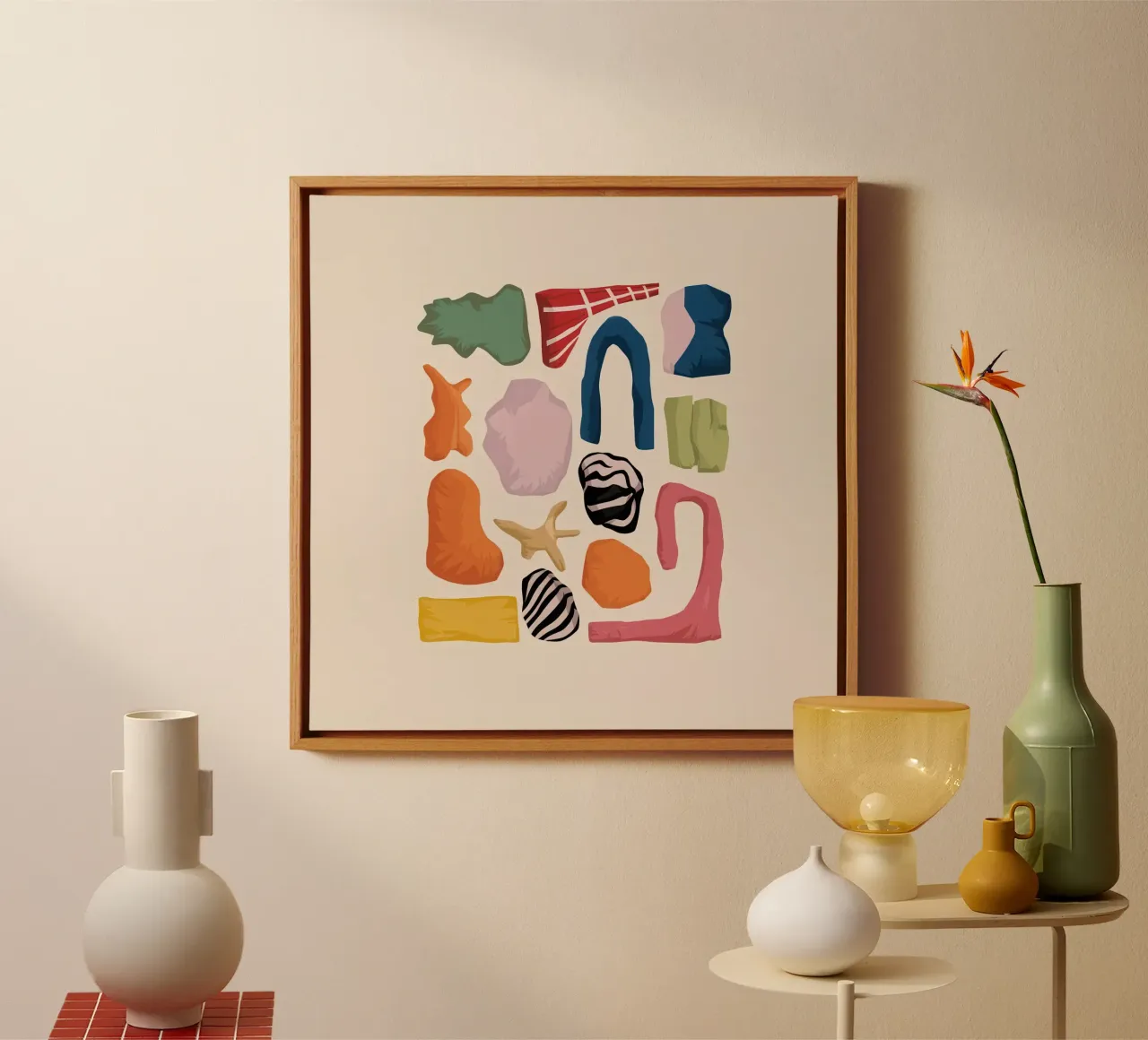 Earthy Abstract Forms canvas with Floater frame by Snow Mist