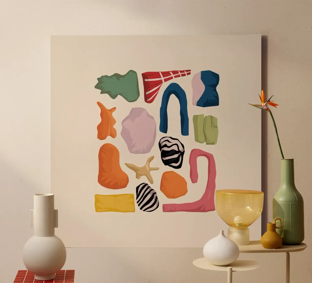 Earthy Abstract Forms canvas with Floater frame by Snow Mist