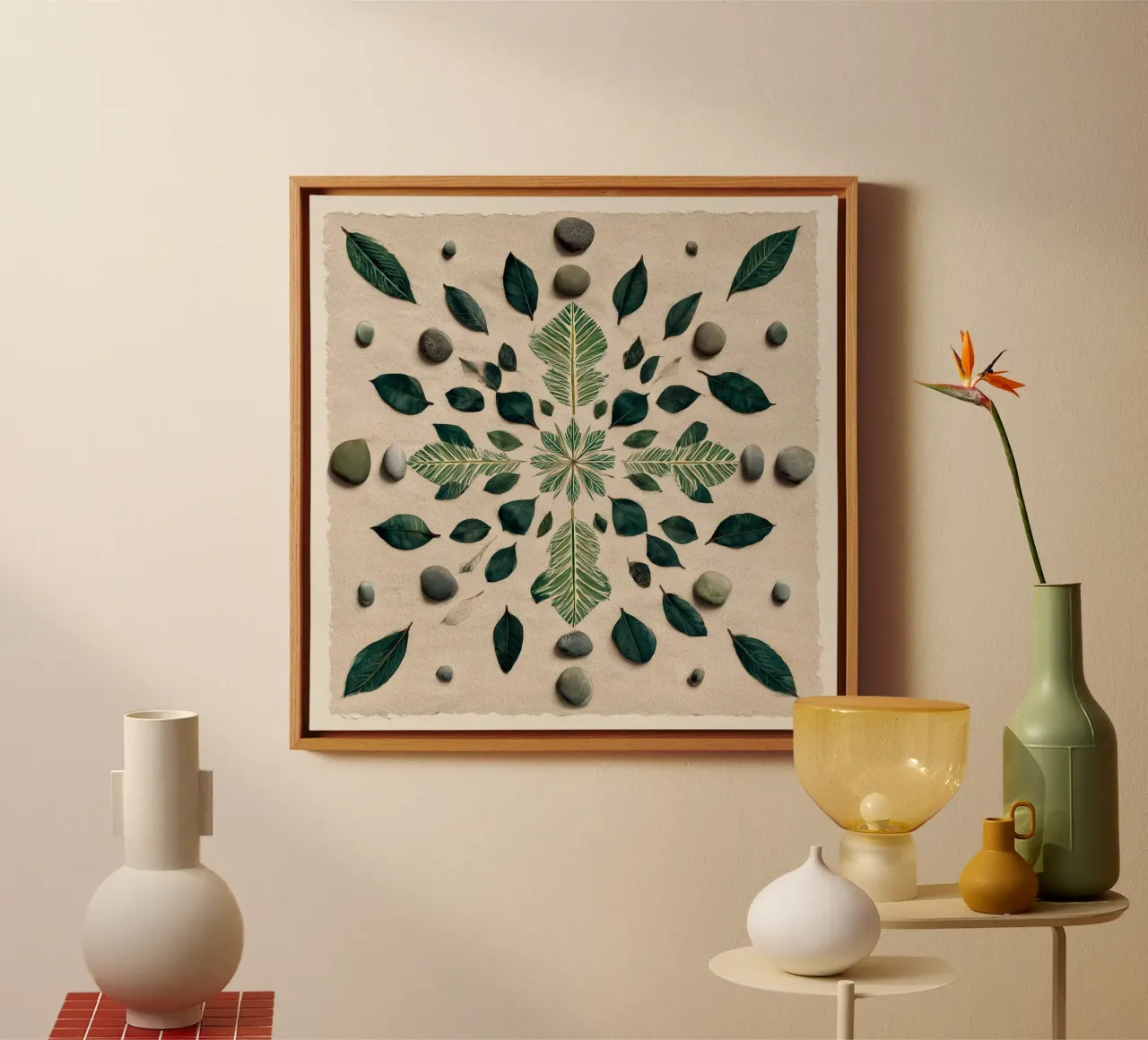 Mandala di foglie e pietre tela con Cornice a cassetta da Luke Wilder Studio