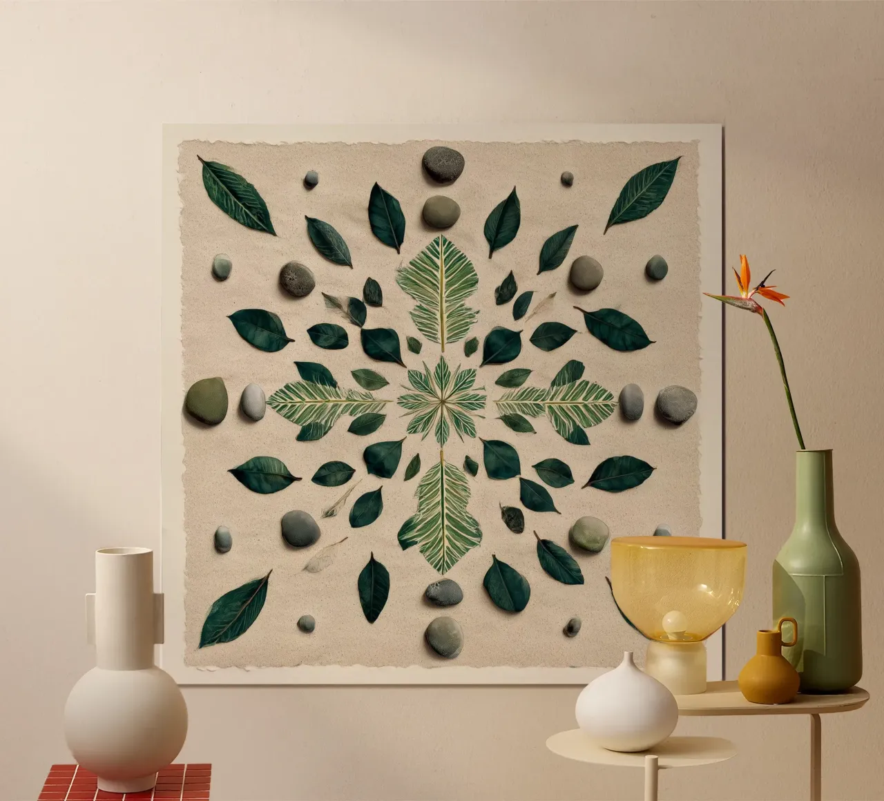 Mandala di foglie e pietre poster da Luke Wilder Studio