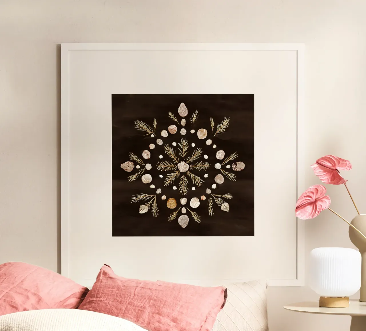 Mandala di pino e pietra poster con telaio in plastica da Luke Wilder Studio
