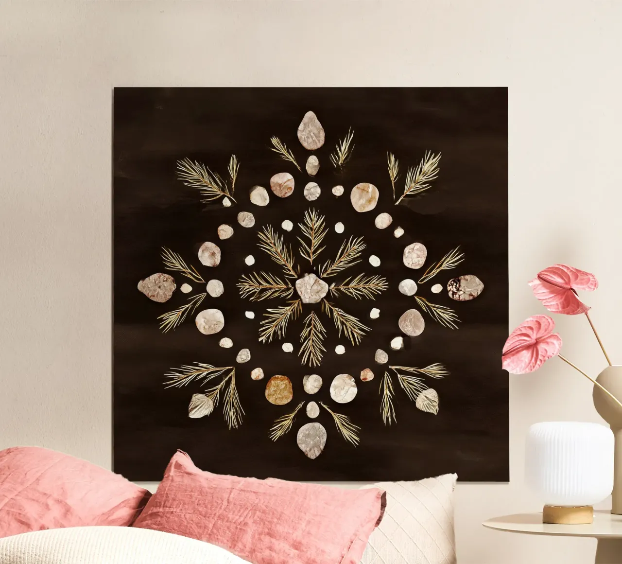 Mandala di pino e pietra poster con telaio in plastica da Luke Wilder Studio