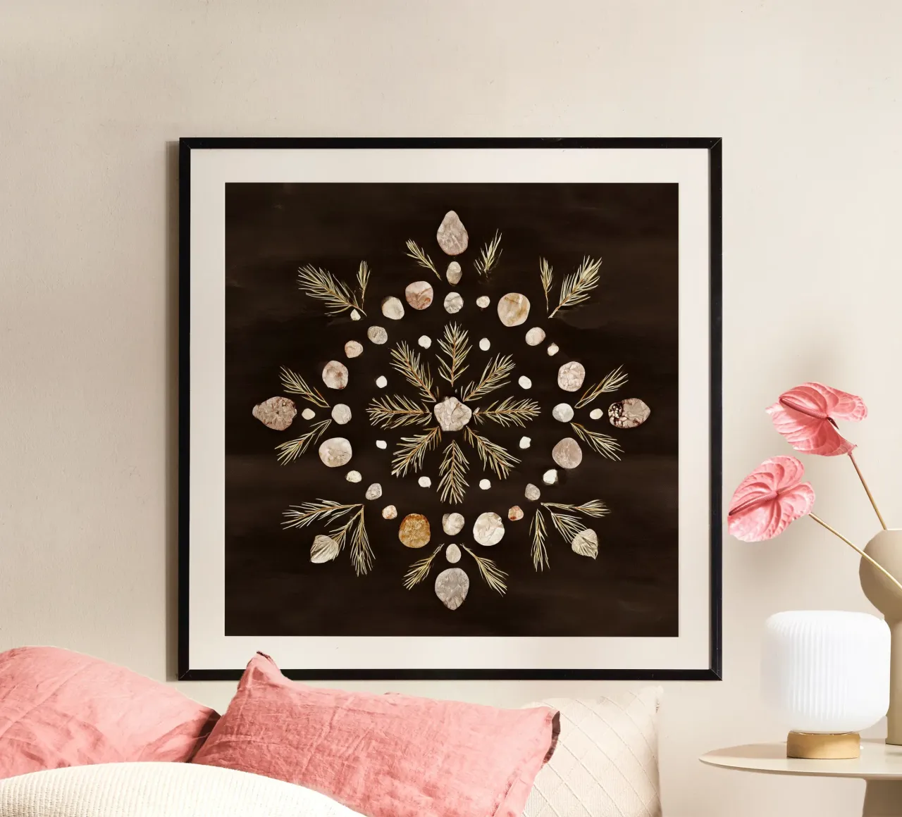 Mandala di pino e pietra poster con telaio in plastica da Luke Wilder Studio