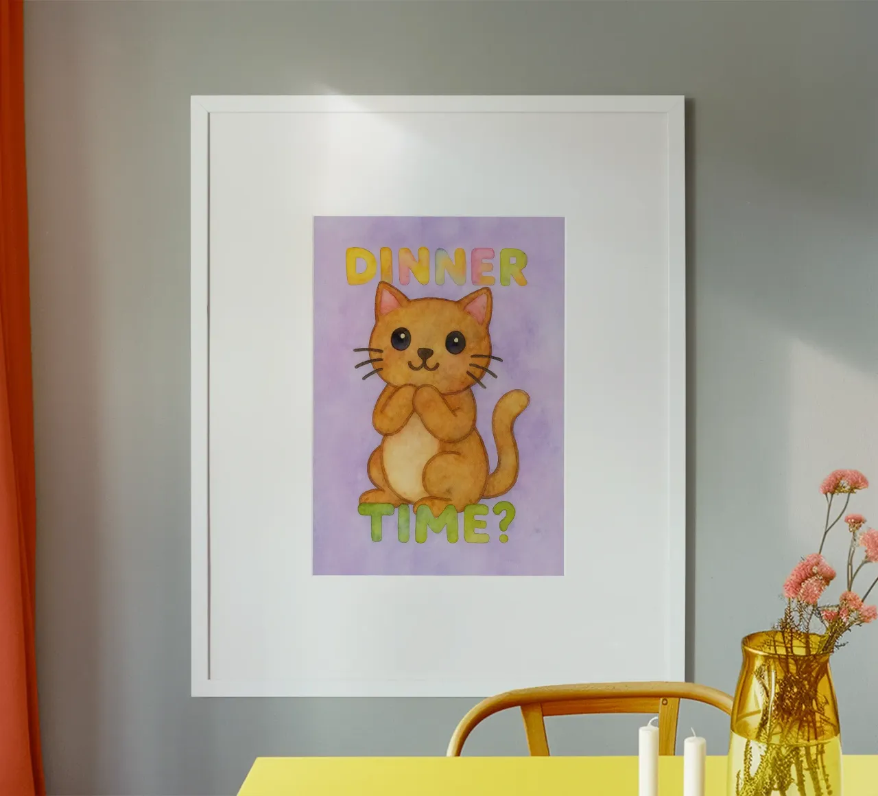 ora di cena gatto divertente poster con telaio in alluminio da limous