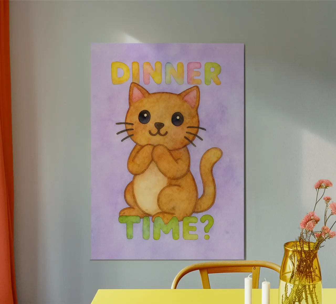 ora di cena gatto divertente poster con telaio in alluminio da limous