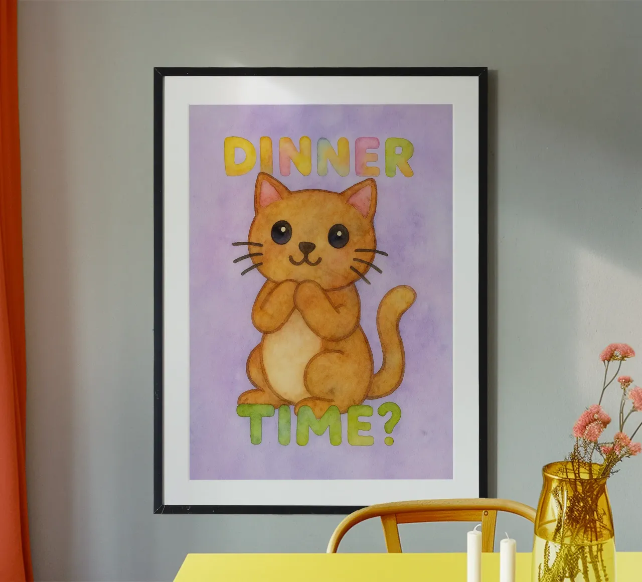 ora di cena gatto divertente poster con telaio in alluminio da limous