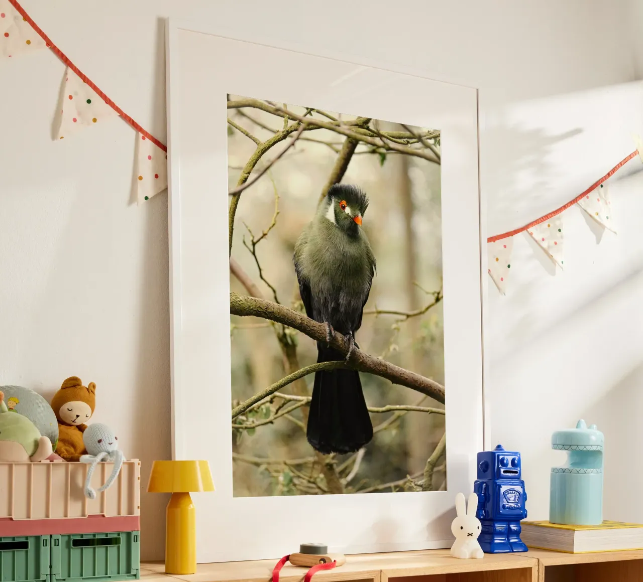 uccello turaco poster con telaio in plastica da Earthly Visions