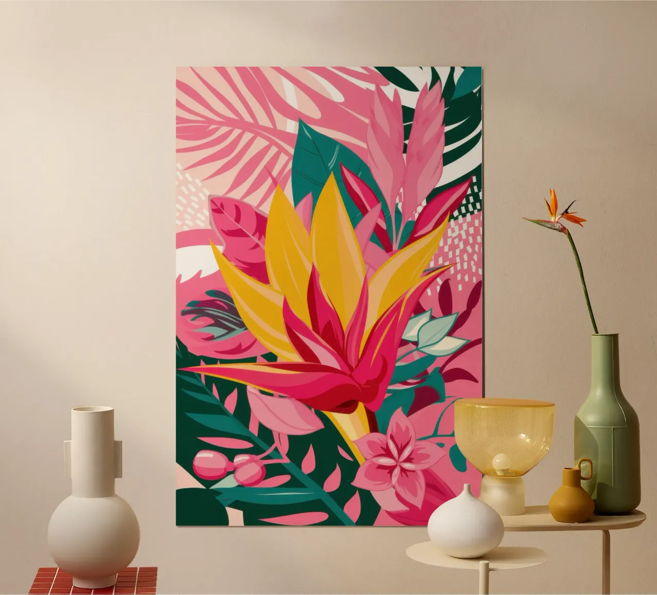 Fioritura tropicale esplosiva poster con telaio in legno da Astra Mist