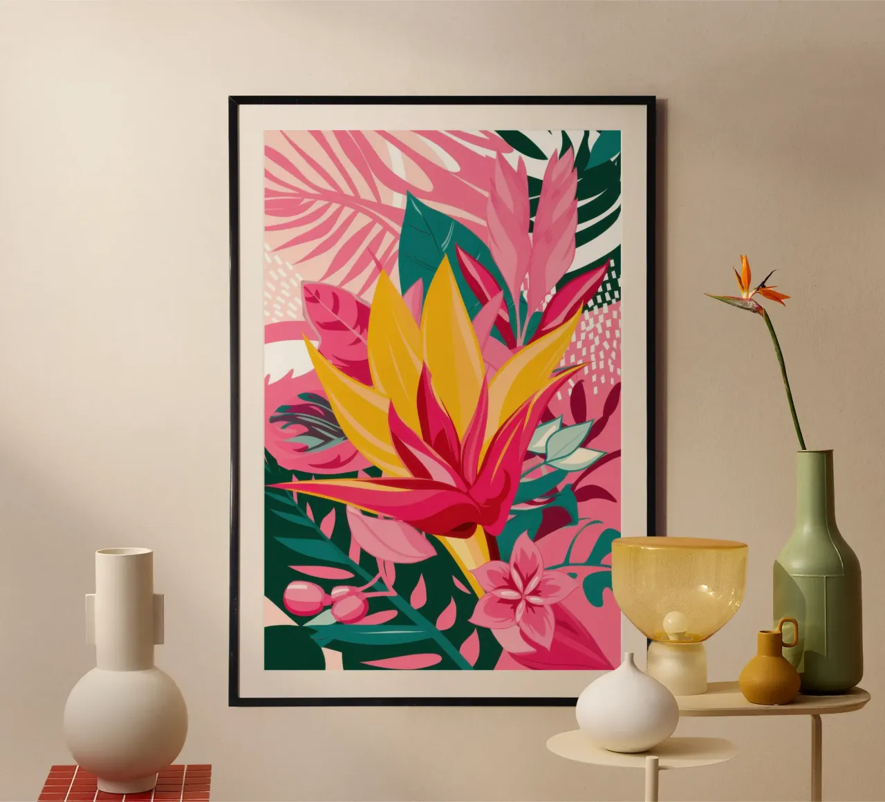 Fioritura tropicale esplosiva poster con telaio in legno da Astra Mist