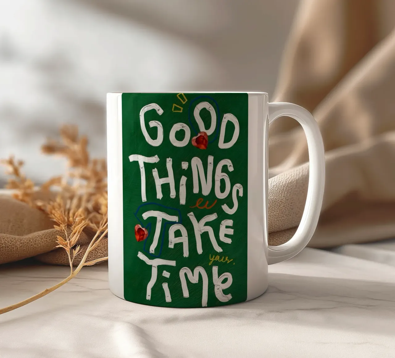 Good Things Take Time tazza in ceramica da Type & Tape