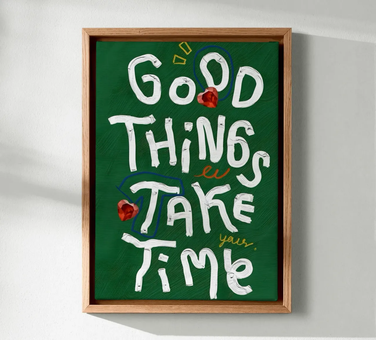 Good Things Take Time tela con Cornice a cassetta da Type & Tape