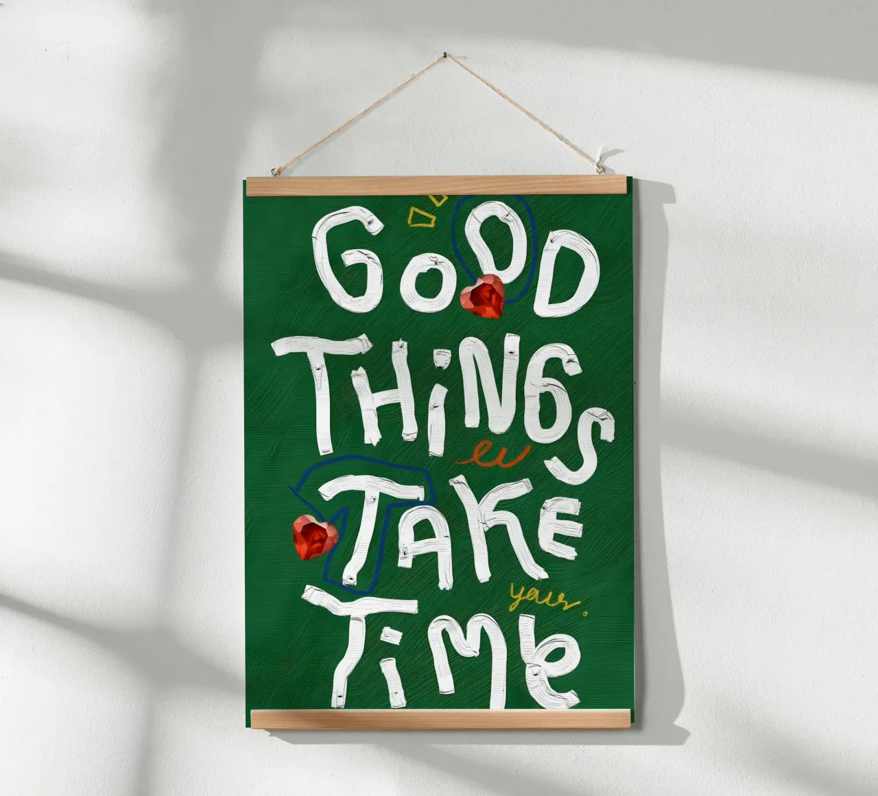 Good Things Take Time poster con telaio in legno da Type & Tape