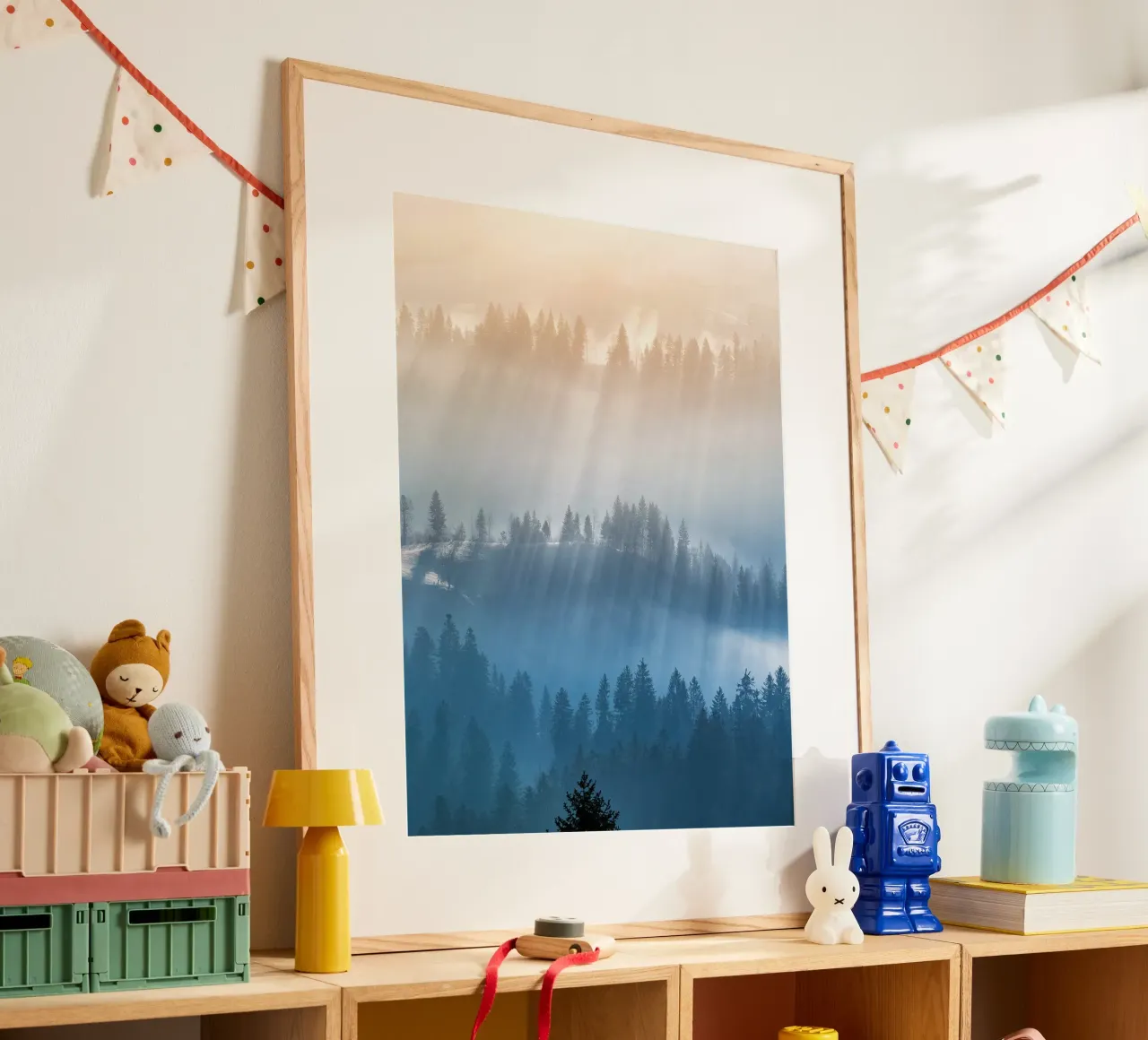 Mattinata di nebbia nella foresta dell'Emmental poster con telaio in plastica da June Jordan