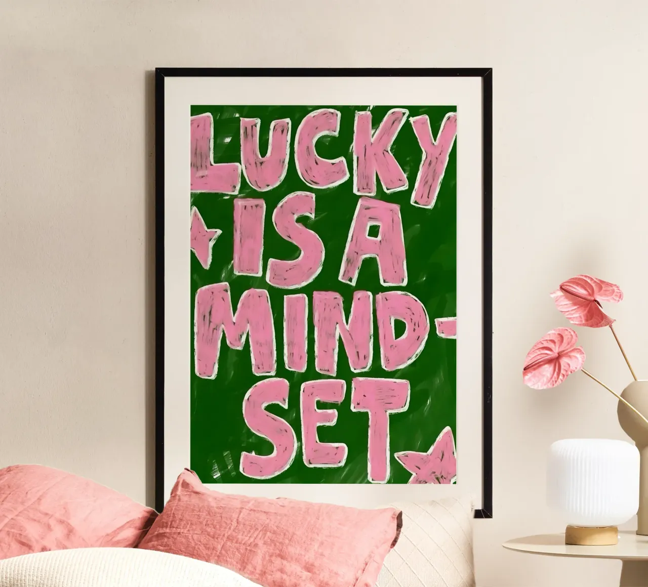lucky iş a Mindset poster con telaio in alluminio da Type & Tape