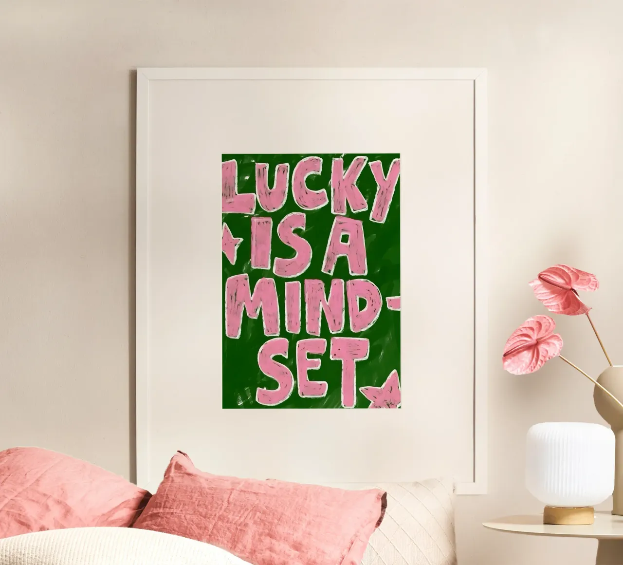lucky iş a Mindset poster con telaio in alluminio da Type & Tape