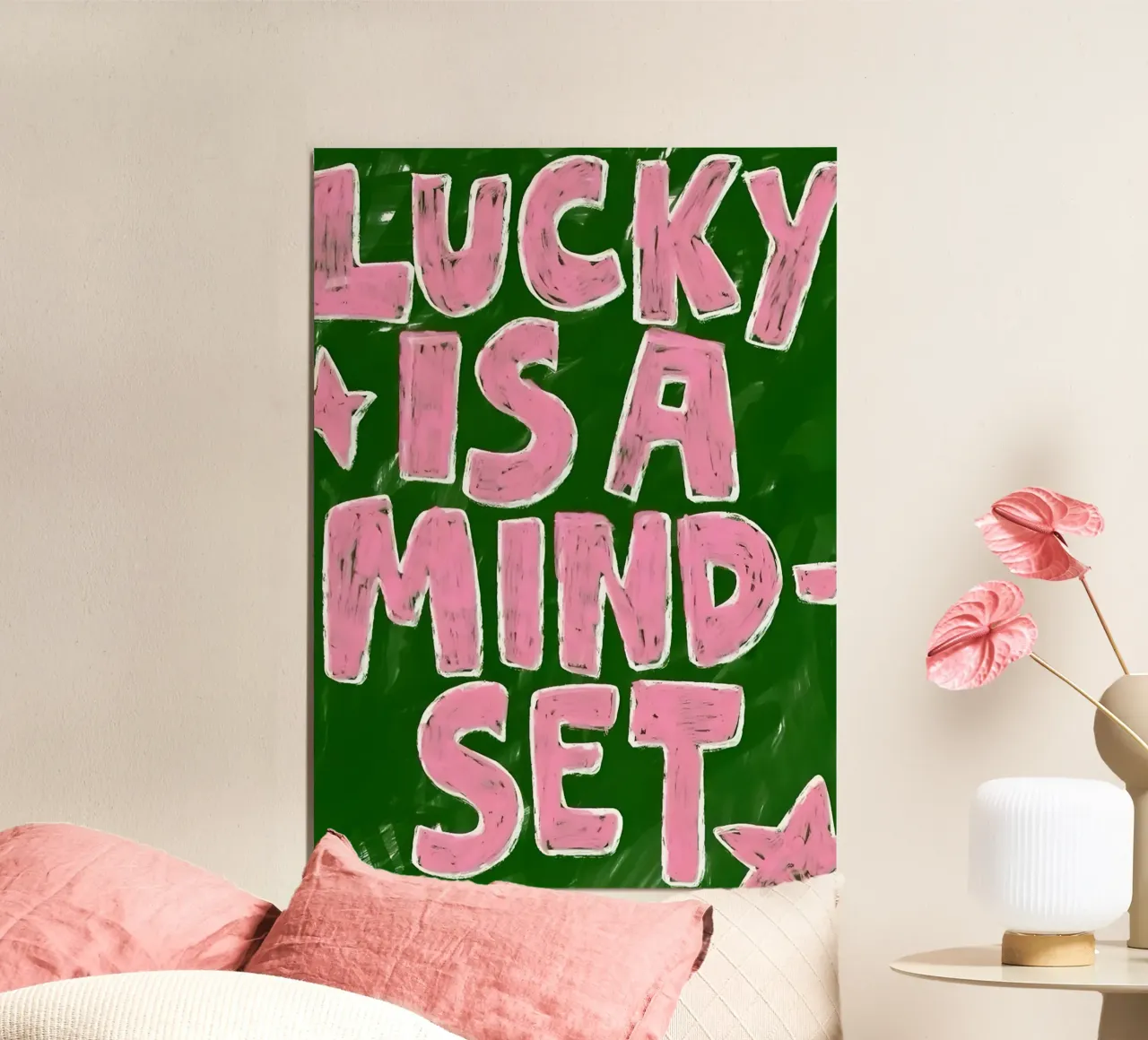 lucky iş a Mindset poster con telaio in alluminio da Type & Tape