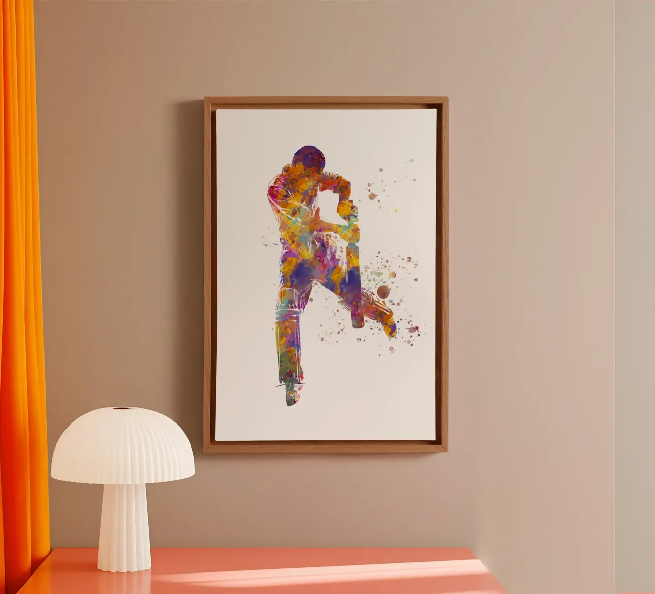 Cricket player in watercolor canvas with Floater frame by ⚽ Sports Pulse