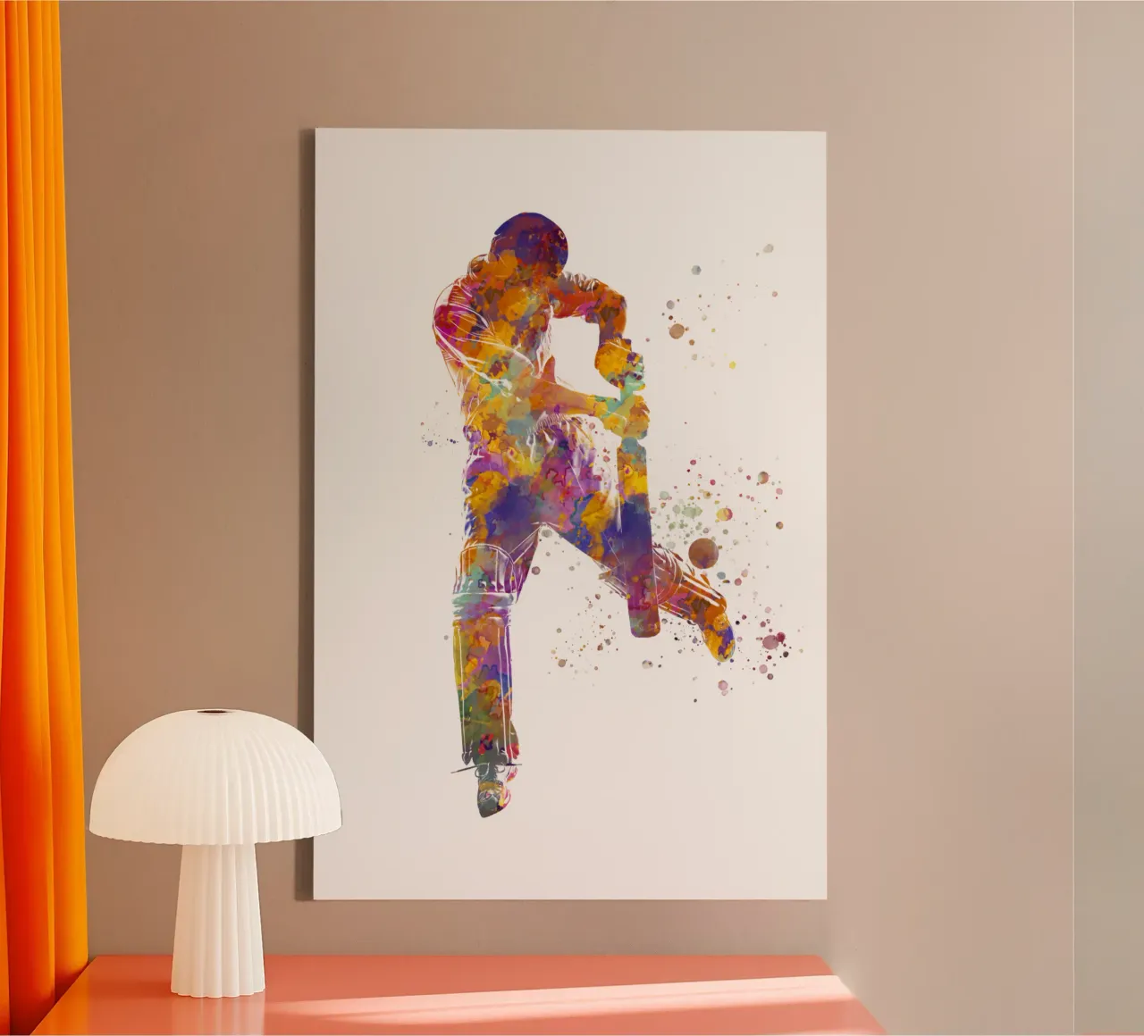 Cricket player in watercolor canvas with Floater frame by ⚽ Sports Pulse