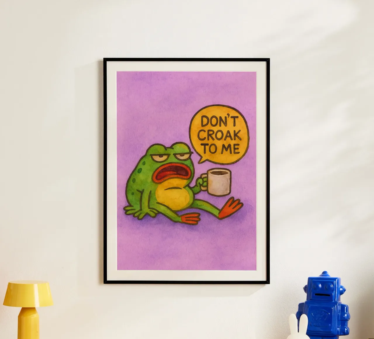 quak nicht zu mir lustiger Frosch Poster mit Holzrahmen von limous