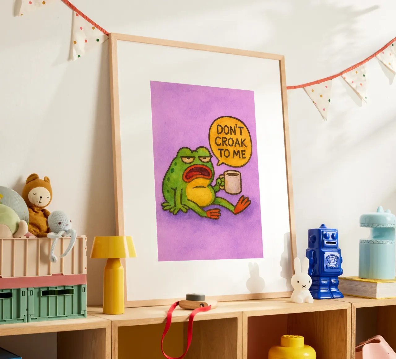 quak nicht zu mir lustiger Frosch Poster mit Holzrahmen von limous