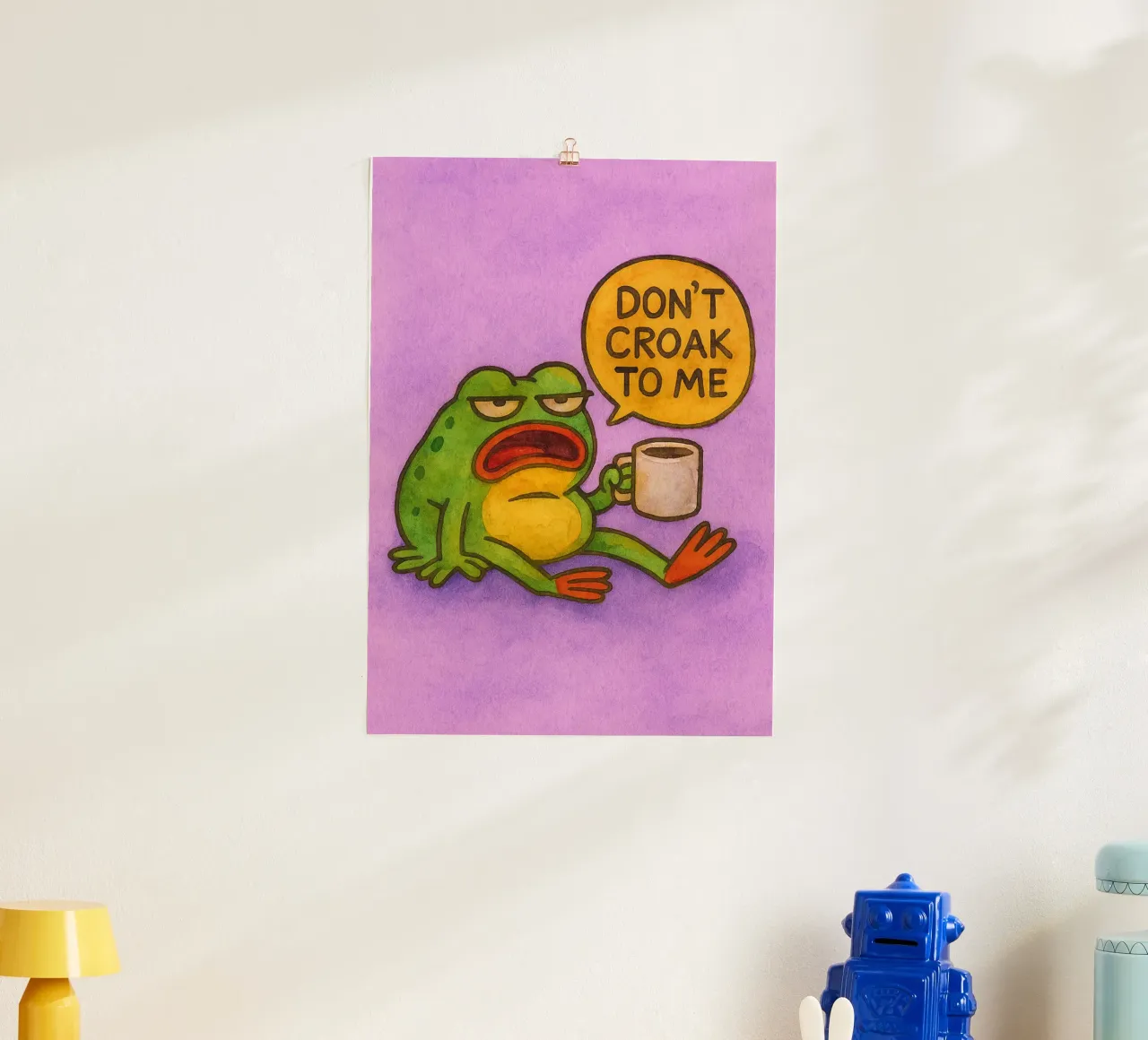 quak nicht zu mir lustiger Frosch Poster mit Holzrahmen von limous