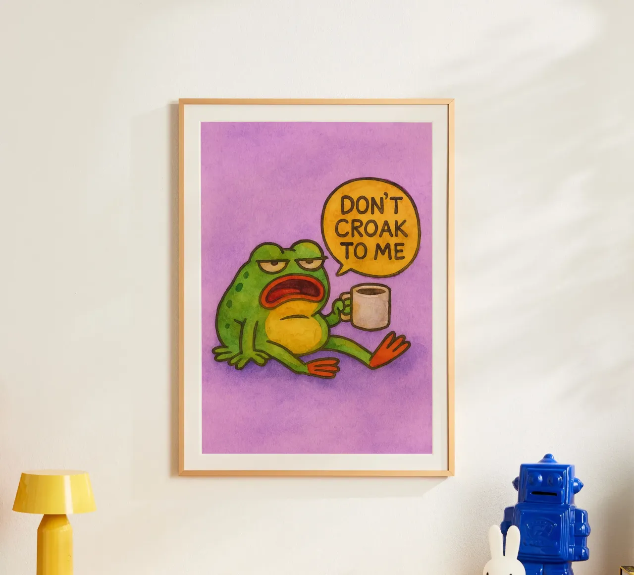 quak nicht zu mir lustiger Frosch Poster mit Holzrahmen von limous
