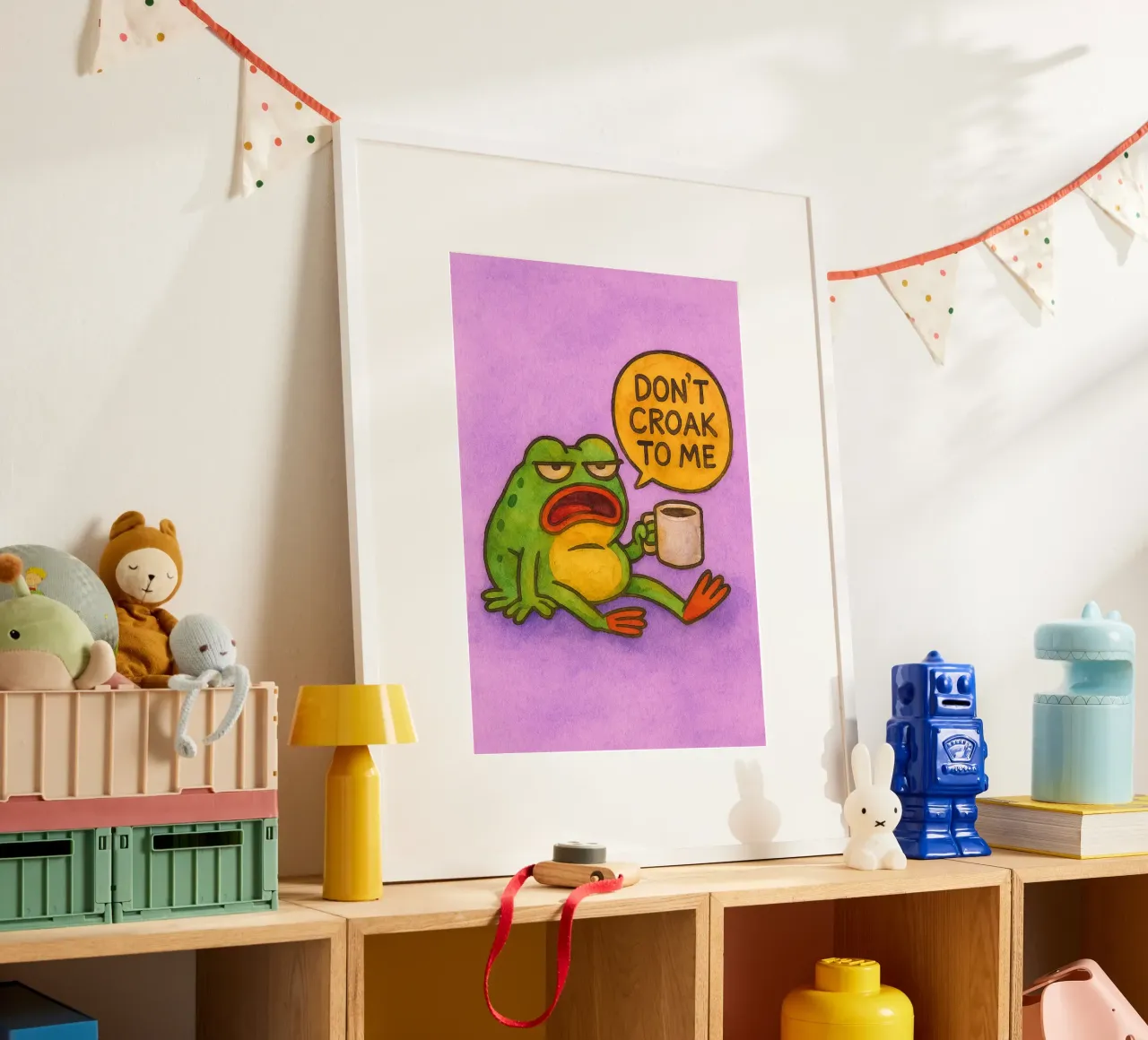 quak nicht zu mir lustiger Frosch Poster mit Holzrahmen von limous