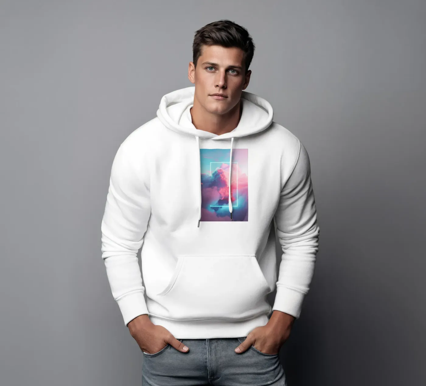 Pink clouds rectangle hoodie by LeDieg
