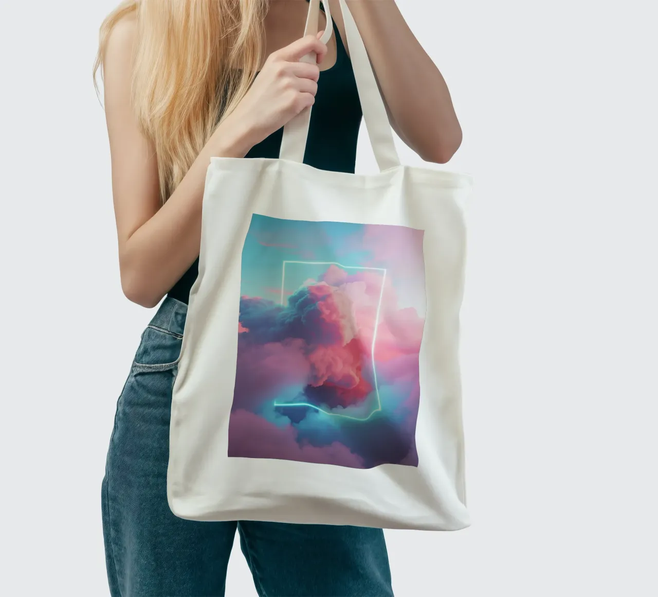 Pink clouds rectangle borsa in juta da LeDieg