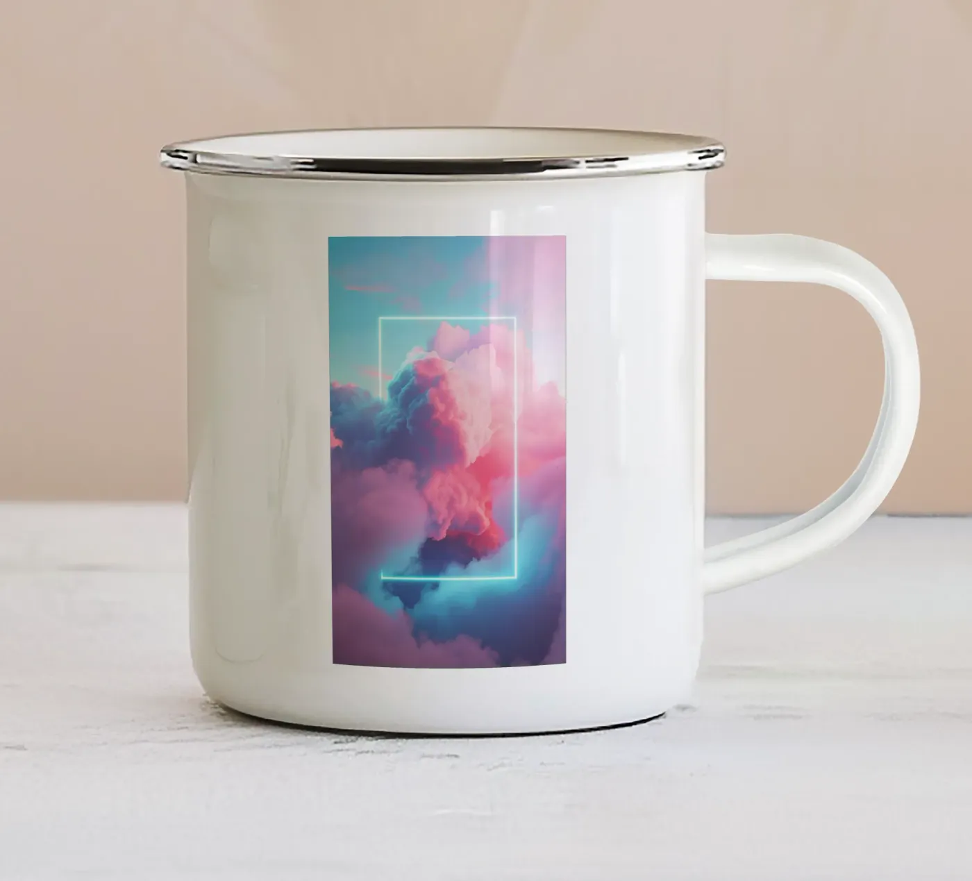 Pink clouds rectangle enamel mug by LeDieg
