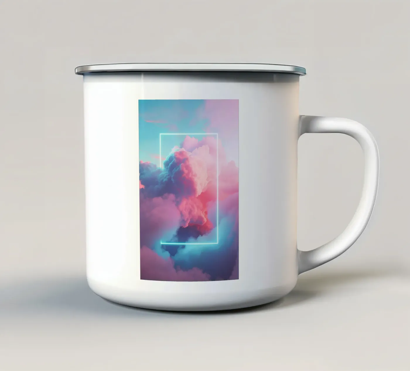Pink clouds rectangle enamel mug by LeDieg