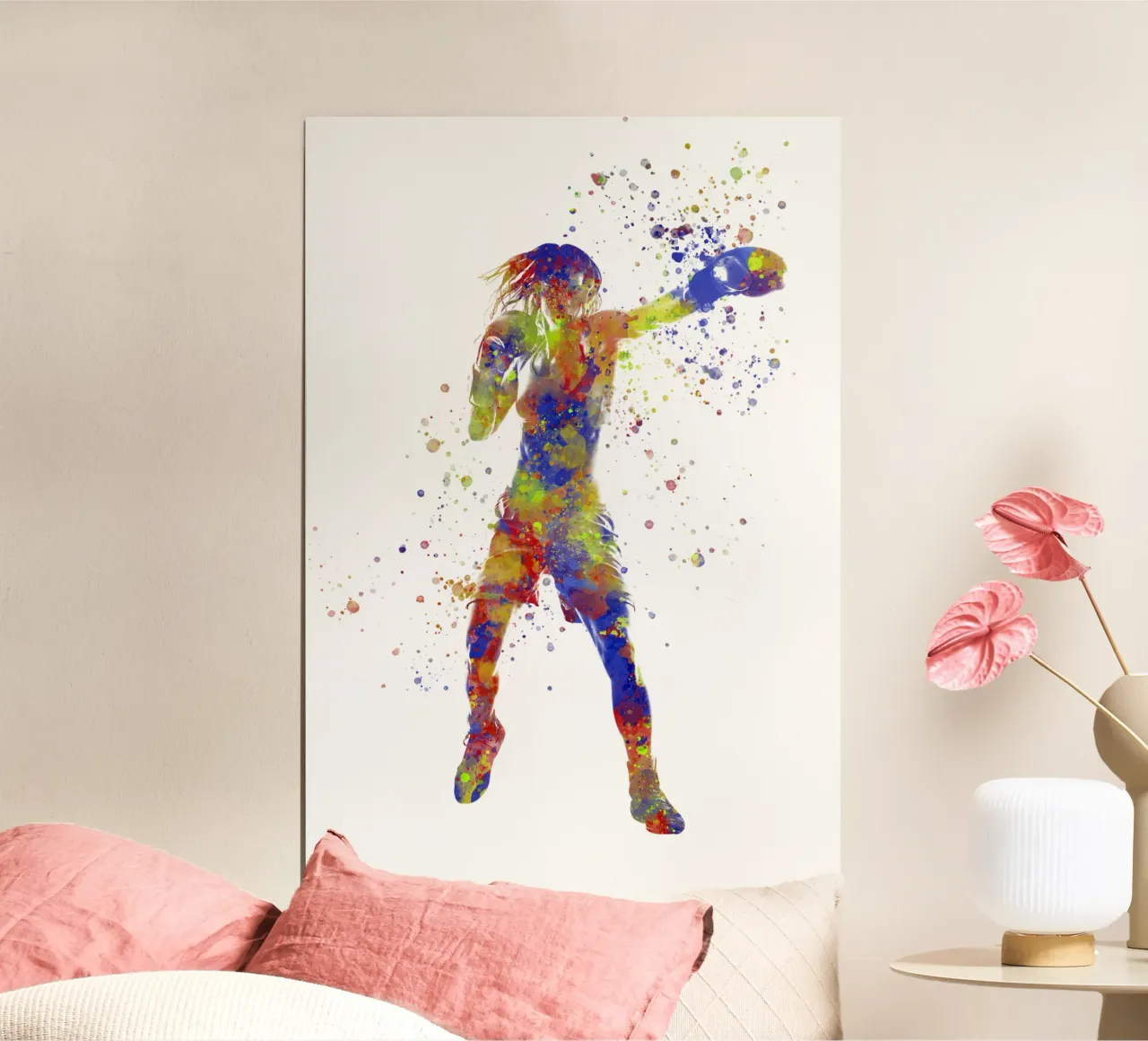 Boxer in acquerello poster con telaio in legno da ⚽ Sports Pulse