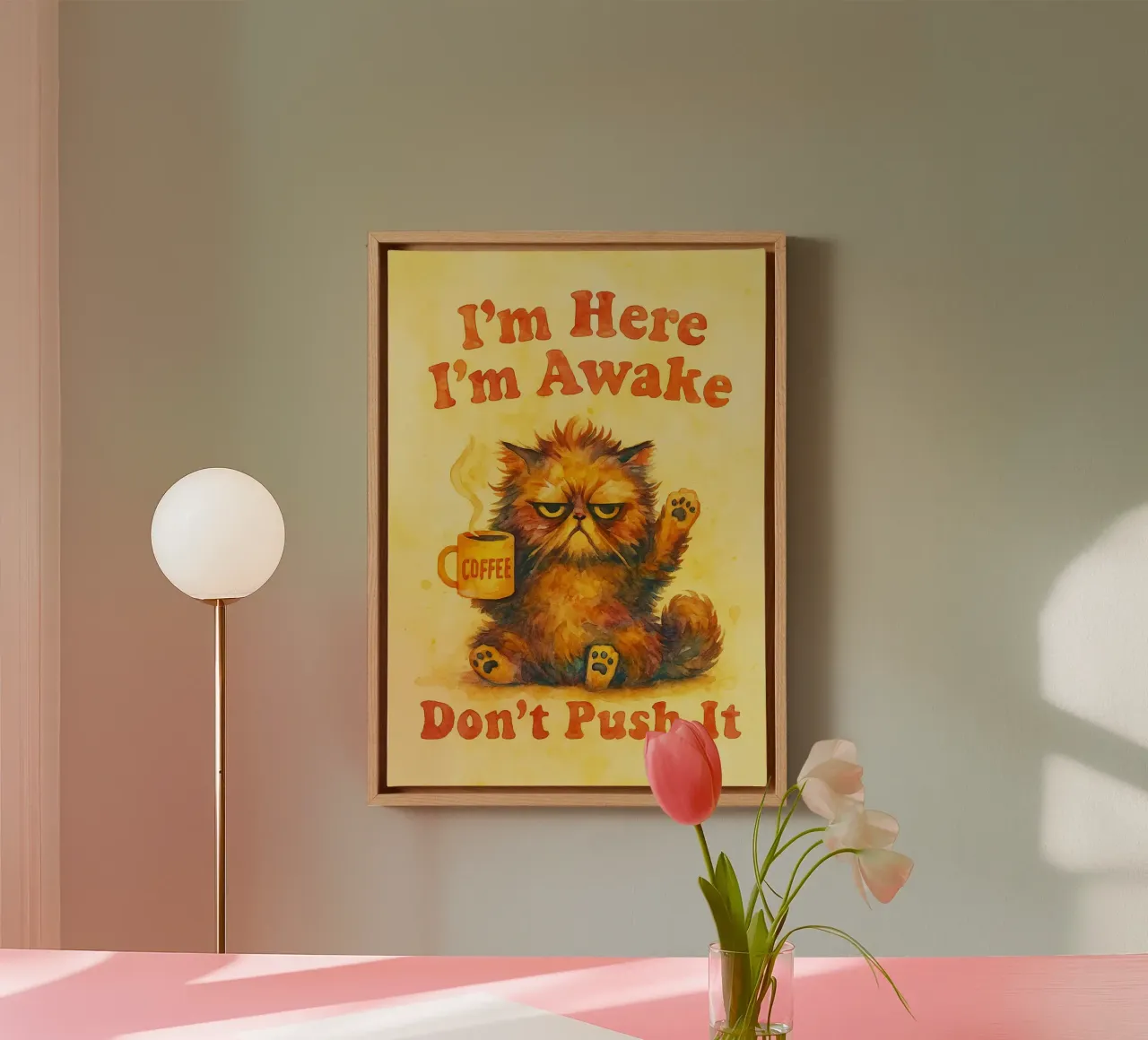 dont push it funny cat canvas with Floater frame by limous