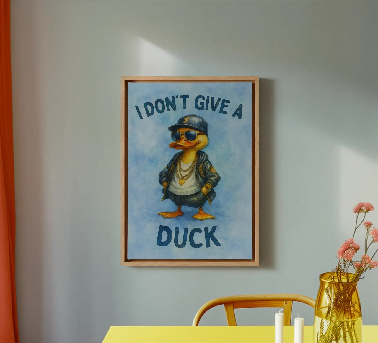 i dont give a funny duck canvas with Floater frame by limous