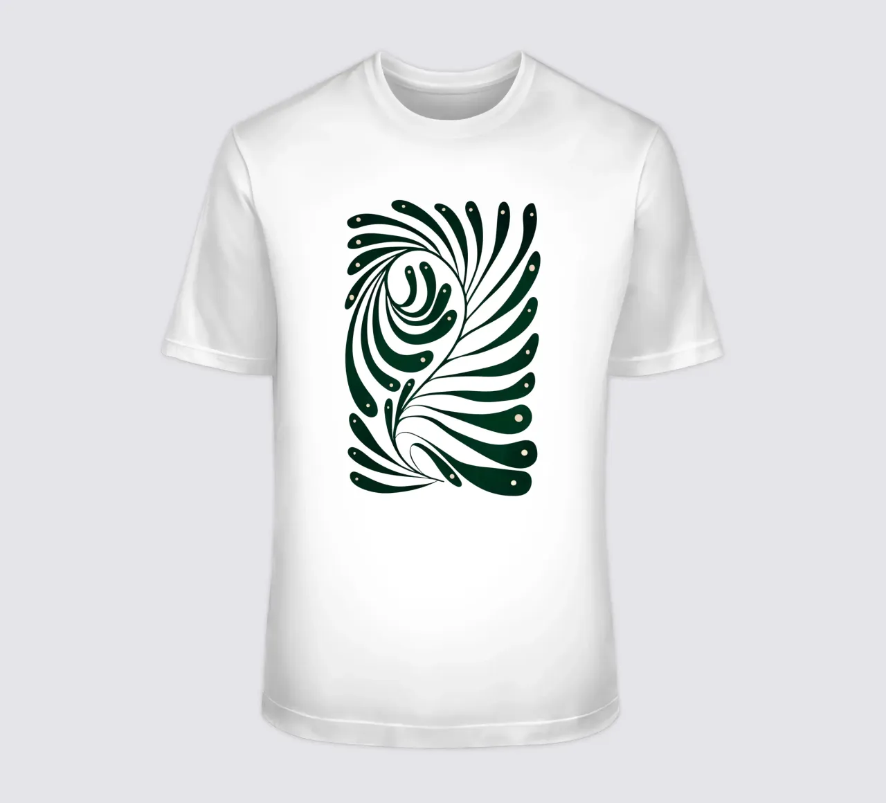 Abstract Green Leaf Swirl – Modern Botanical Art t-shirt da Dream Print Designs