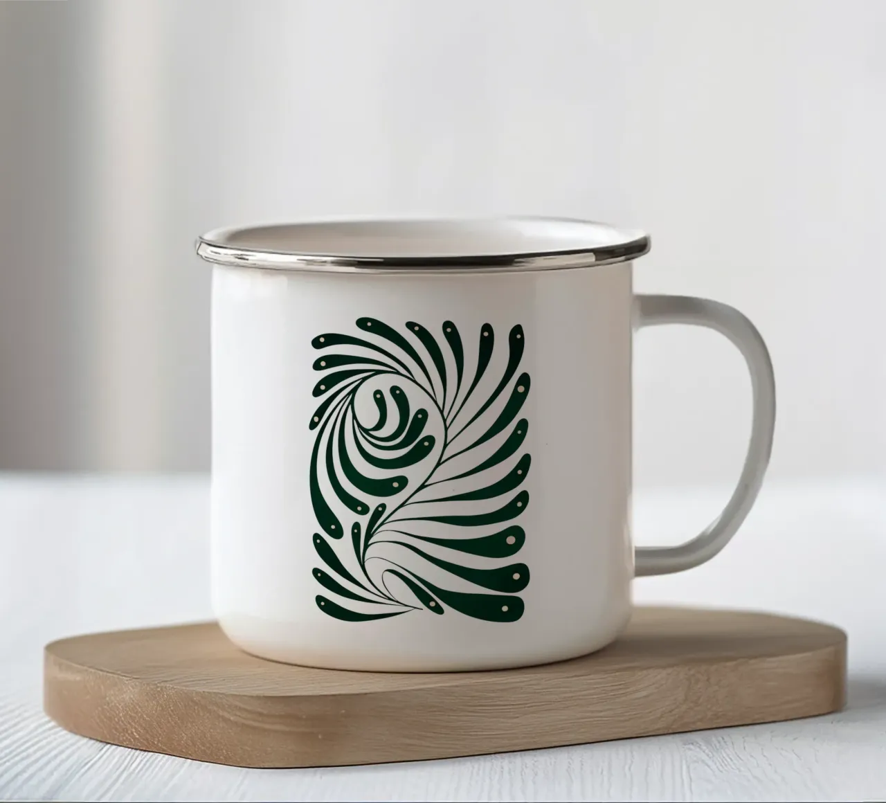 Abstract Green Leaf Swirl – Modern Botanical Art tazza in smalto da Dream Print Designs