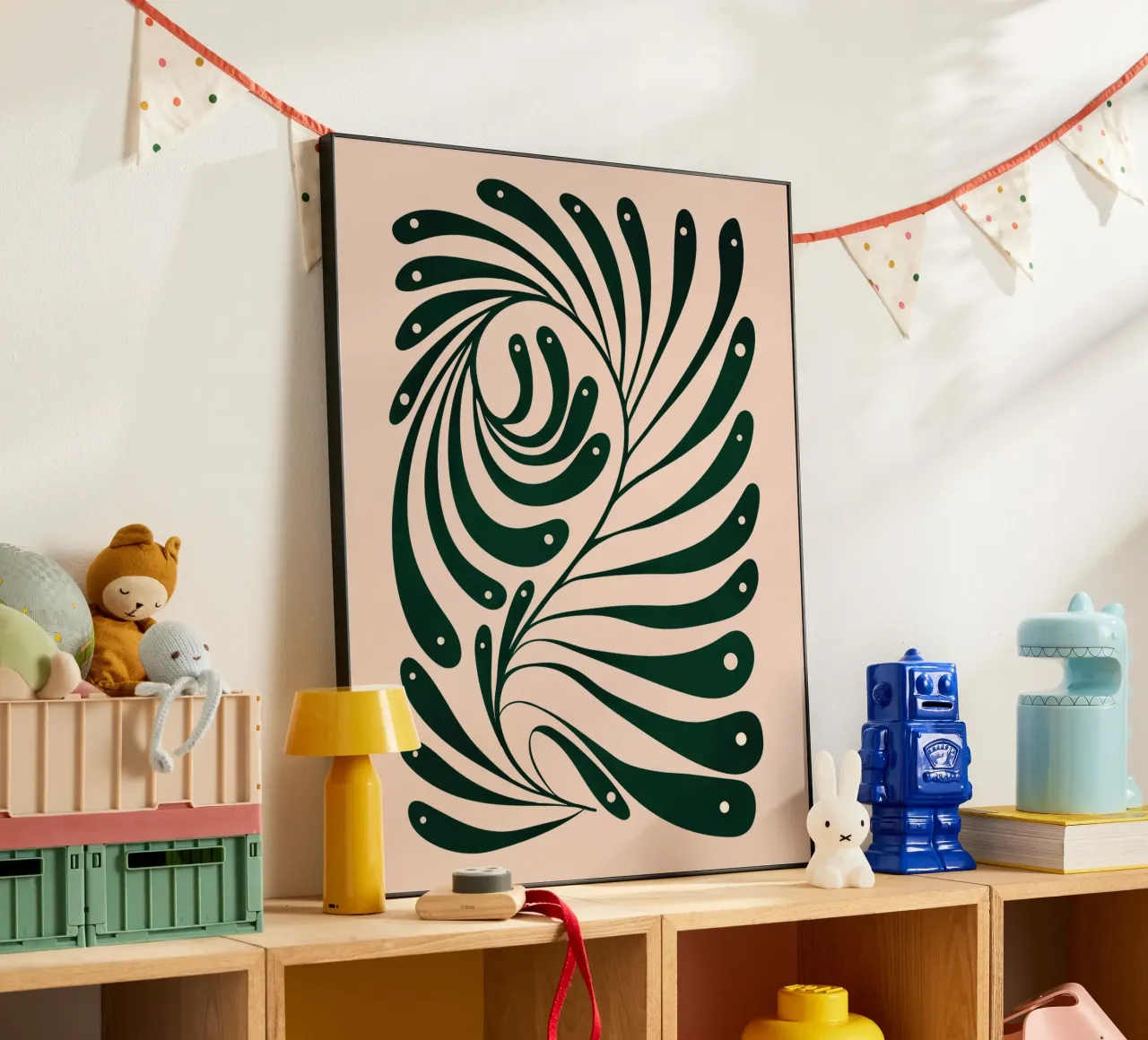 Abstract Green Leaf Swirl – Modern Botanical Art alluminio dibond da Dream Print Designs